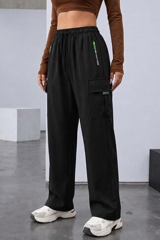 Women's Cargo Pants Elastic Waist Drawstring Quick Dry Multi Pockets Casual Hiking Work Trousers in Saudi Arabia