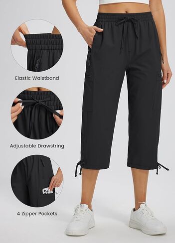 Libin Women's Hiking Capri Pants Quick Dry Cargo Pockets Pants Lightweight Cropped Summer Pant for Travel Casual in Kuwait