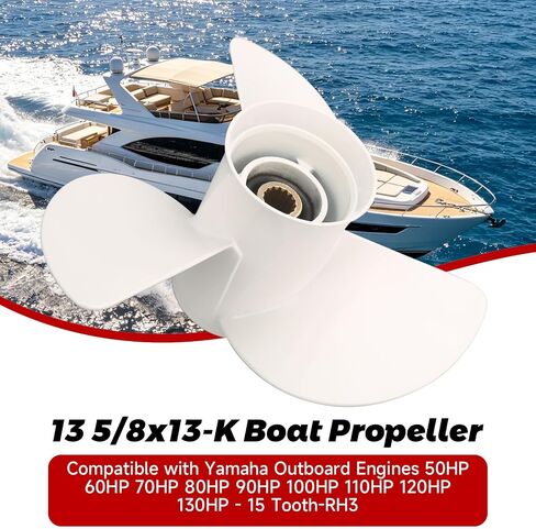 13 5/8x13-K Boat Propeller Compatible with Yamaha Outboard Engines 50HP 60HP 70HP 80HP 90HP 100HP 110HP 120HP 130HP - 15 Tooth-RH Replace 6E5-45949-00-EL in Kuwait