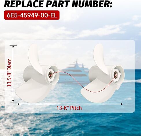 13 5/8x13-K Boat Propeller Compatible with Yamaha Outboard Engines 50HP 60HP 70HP 80HP 90HP 100HP 110HP 120HP 130HP - 15 Tooth-RH Replace 6E5-45949-00-EL in Kuwait