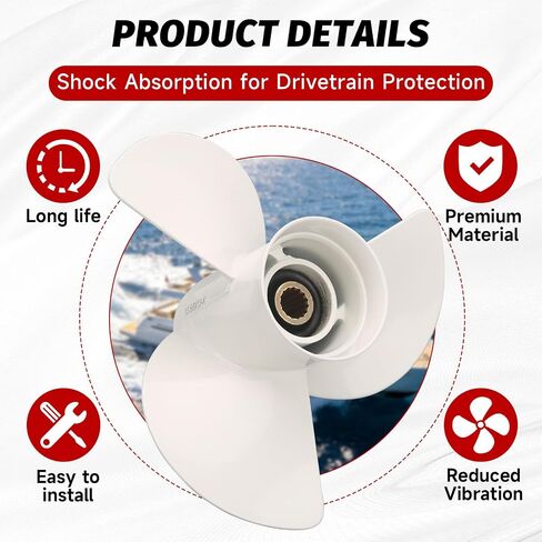 13 5/8x13-K Boat Propeller Compatible with Yamaha Outboard Engines 50HP 60HP 70HP 80HP 90HP 100HP 110HP 120HP 130HP - 15 Tooth-RH Replace 6E5-45949-00-EL in Kuwait