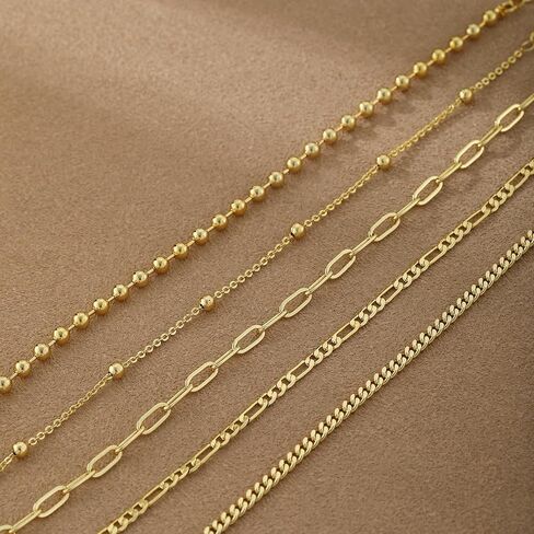 Gold/Silver Bracelets for Women Stackable Beaded Figaro Cuban Link Bracelet Set Dainty Waterproof Jewelry for Women Trendy Cute Layered bracelets in Kuwait