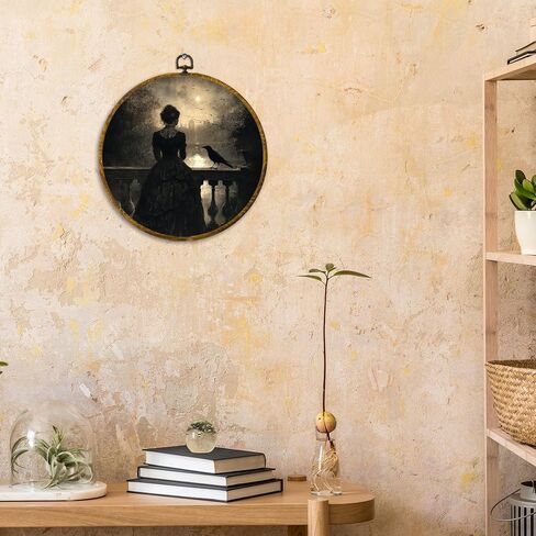 CUANFDDSF Dark Academia Girl Reading Round Wall Art Decor, Cottagecore Girl Read in Wildflower Wall Hanging Frame Decor, Retro Moody Canvas Prints Decorations for Library Reading Room, 10x10 Inch in Saudi Arabia