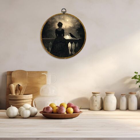 CUANFDDSF Dark Academia Girl Reading Round Wall Art Decor, Cottagecore Girl Read in Wildflower Wall Hanging Frame Decor, Retro Moody Canvas Prints Decorations for Library Reading Room, 10x10 Inch in Saudi Arabia