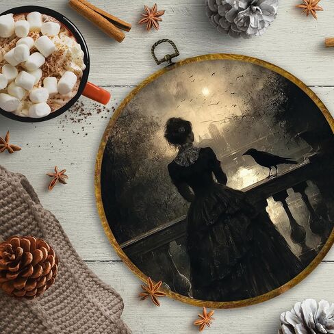 CUANFDDSF Dark Academia Girl Reading Round Wall Art Decor, Cottagecore Girl Read in Wildflower Wall Hanging Frame Decor, Retro Moody Canvas Prints Decorations for Library Reading Room, 10x10 Inch in Saudi Arabia