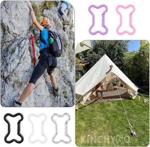 10 Pack Multicolor Carabiners Hook Clips, Dog Bone-Shaped Carabiner Clip Keychain Spring Snap Hook for Outdoor Hiking Traveling Pet Rope Connection in Kuwait