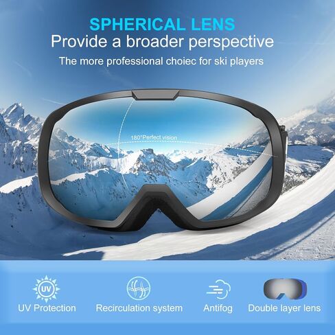 2pcs Ski Goggles Snowboard Goggles for Men Women Adults Youth,Over Glasses OTG/100% UV Protection/Anti-fog/Wide Vision in Kuwait