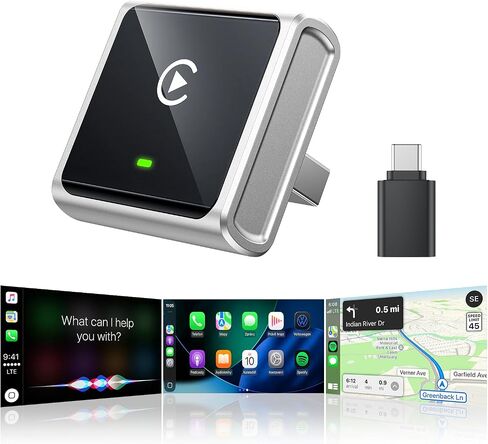 محول CarPlay اللاسلكي لجهاز Apple iPhone iOS 10+، (ترقية 2026) محول CarPlay صغير من الألومنيوم يحول السلك إلى لاسلكي، التوصيل والتشغيل، توصيل تلقائي سريع ومستقر، مع USB-C، فضي in Kuwait