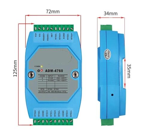 وحدة اكتساب درجة الحرارة بـ 6 قنوات Pt1000 إلى بروتوكول RS485 MODBUS RTU ADM-4760 in Kuwait