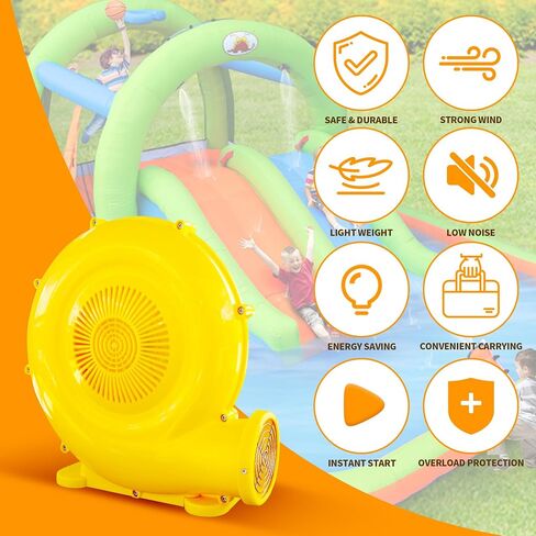 منفاخ هواء أصفر بقدرة 470 وات من Wellfuntime لمنزل ترتد قابل للنفخ، ومنزلق مائي، وقلعة قفز، وشاشة قابلة للنفخ وخيمة قابلة للنفخ، استخدام مزدوج لنفخ أوراق الفناء in Kuwait