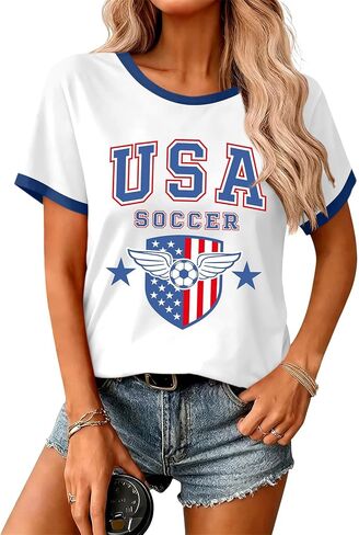 كأس كرة القدم 2026 قميص المرأة الولايات المتحدة الأمريكية لكرة القدم جيرسي لعبة يوم تي شيرت مضحك مباراة كرة القدم الرسم الخامس الرقبة قصيرة الأكمام بلايز in Saudi Arabia