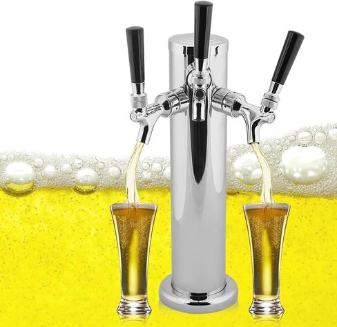 Stainless Steel Triple Tap Beer Dispenser, 3 Faucets Draft Kegerator Tower with 47Inch Long Tube for Serving Beer Juice Beverages in Kuwait