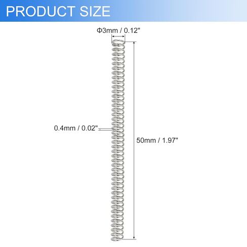 uxcell 10Pcs Compression Springs, 0.4mm Wire Diameter x 3mm OD x 50mm Length 304 Stainless Steel Extension Spring Ballpoint Pen Pressure Springs for Shop Home Repairs, Silver in Kuwait