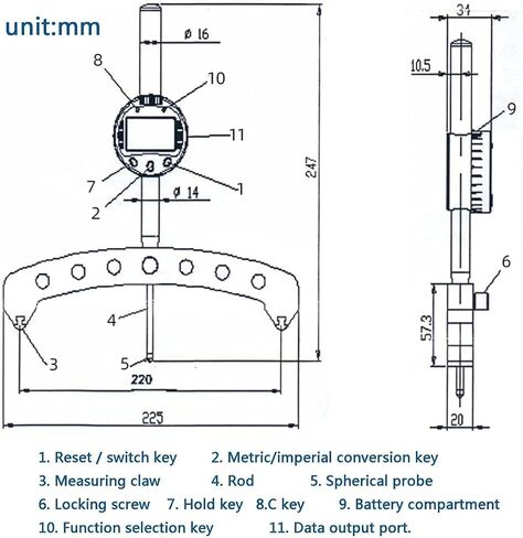 Digital Radius Gauge,High Accuracy Radius Indicator,with Data Transfer Function,with 200mm Measuring Jaw,Radius Measurement Tool in Kuwait