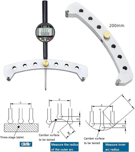 Electronic Inside and Outside Radius Gage,High Accuracy Digital Radius Gauge,Measuring Range 0-50.8mm,with 200mm Measuring Jaw,Radius Measurement Tool in Kuwait