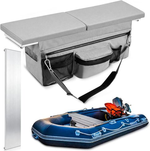 Dansydaisy 2 Pack 35 x 14 Inch Dinghy Boat Seat Cushion and Underseat Storage Bag with Pockets and 33.46 x 7.87 Inch Aluminum Bench Seat, Grey Thick Sponge Bench Cushion, PVC Rails Not Included in Saudi Arabia