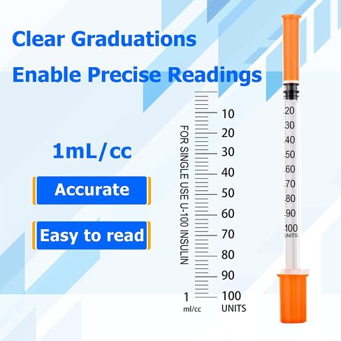 1 مل/سم مكعب من لوازم المختبرات، حقنة توزيع U-100-31G مقاس 1/4 بوصة مع غطاء، مغلفة بشكل فردي، عبوة من 100 قطعة in Kuwait