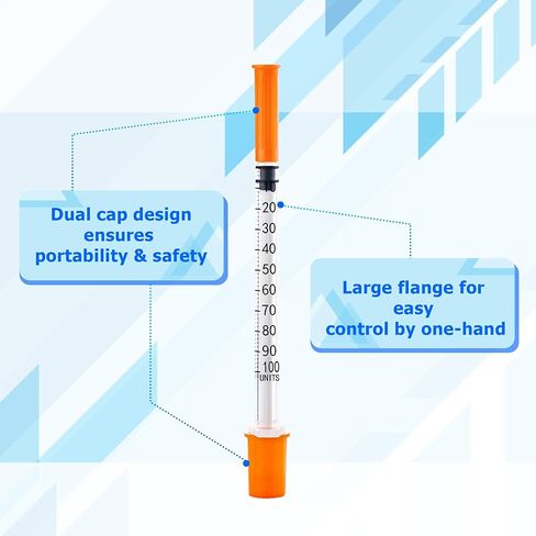 1 مل/سم مكعب من لوازم المختبرات، حقنة توزيع U-100-31G مقاس 1/4 بوصة مع غطاء، مغلفة بشكل فردي، عبوة من 100 قطعة in Kuwait