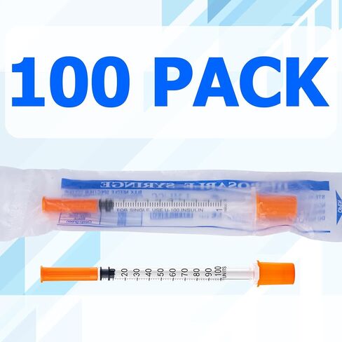 1 مل/سم مكعب من لوازم المختبرات، حقنة توزيع U-100-31G مقاس 1/4 بوصة مع غطاء، مغلفة بشكل فردي، عبوة من 100 قطعة in Kuwait