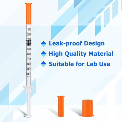 1 مل/سم مكعب من لوازم المختبرات، حقنة توزيع U-100-31G مقاس 1/4 بوصة مع غطاء، مغلفة بشكل فردي، عبوة من 100 قطعة in Kuwait