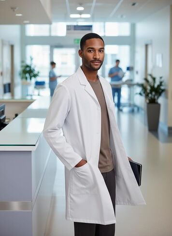 LuluLab Medical Lab Coat for Men and Women, 40 Inch Relaxed Fit, 3 Pockets, Doctor Nurse Scientist Coat Technician Pharmacist in Kuwait