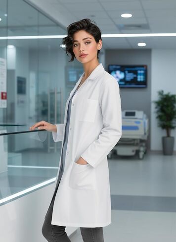LuluLab Medical Lab Coat for Men and Women, 40 Inch Relaxed Fit, 3 Pockets, Doctor Nurse Scientist Coat Technician Pharmacist in Kuwait