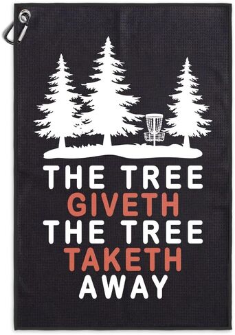 منشفة جولف على شكل قرص من الألياف الدقيقة مطبوعة بشكل مضحك من The Tree Giveth The Tree Taketh، هدايا قرص الجولف للأب عاشق قرص الجولف، هدايا عيد ميلاد عيد ميلاد الأم للاعب الجولف، ملحقات قرص الجولف للنساء والرجال in Kuwait