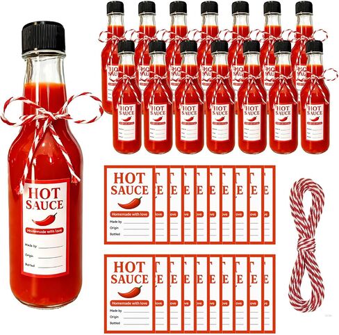 15 Set 5 oz Hot Sauce Bottles Gift Set, Clear Glass Woozy Bottles with Leak Proof Screw Caps and Labels, Reusable for Homemade Hot Sauce, Oils, DIY Crafts in Kuwait