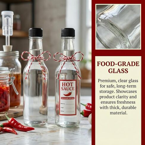 15 Set 5 oz Hot Sauce Bottles Gift Set, Clear Glass Woozy Bottles with Leak Proof Screw Caps and Labels, Reusable for Homemade Hot Sauce, Oils, DIY Crafts in Kuwait