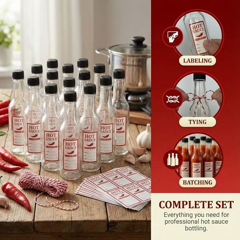 15 Set 5 oz Hot Sauce Bottles Gift Set, Clear Glass Woozy Bottles with Leak Proof Screw Caps and Labels, Reusable for Homemade Hot Sauce, Oils, DIY Crafts in Kuwait