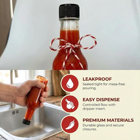 15 Set 5 oz Hot Sauce Bottles Gift Set, Clear Glass Woozy Bottles with Leak Proof Screw Caps and Labels, Reusable for Homemade Hot Sauce, Oils, DIY Crafts in Kuwait