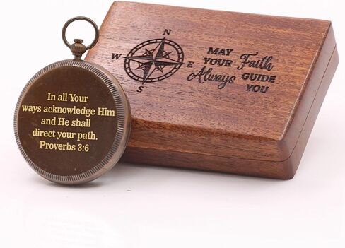 Compass - Vintage Engraved Compass with “May Your Faith Always Guide You" Psalm 32:8 Communion Christian Gifts for Women/Men, Handmade Antique Décor Baptism Gifts in Kuwait