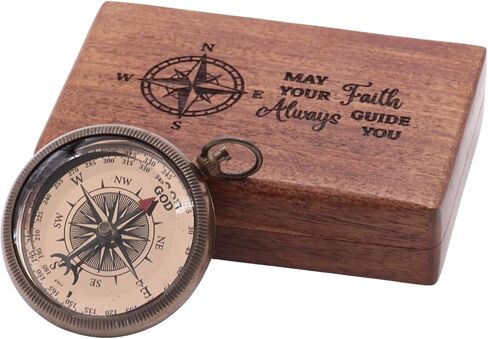 Compass - Vintage Engraved Compass with “May Your Faith Always Guide You" Psalm 32:8 Communion Christian Gifts for Women/Men, Handmade Antique Décor Baptism Gifts in Kuwait
