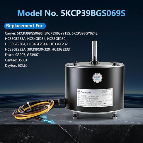 استبدال محرك مروحة المكثف للناقل 5KCP39BGS069S Genteq 3S001، 1/10 HP 1100 دورة في الدقيقة استبدال محرك مروحة المكثف لـ Fasco G3907 GE3907 Dayton 6DLL0 Genteq Bryant Payne Dayton AC/مكيف الهواء in Kuwait