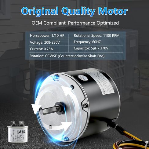 استبدال محرك مروحة المكثف للناقل 5KCP39BGS069S Genteq 3S001، 1/10 HP 1100 دورة في الدقيقة استبدال محرك مروحة المكثف لـ Fasco G3907 GE3907 Dayton 6DLL0 Genteq Bryant Payne Dayton AC/مكيف الهواء in Kuwait