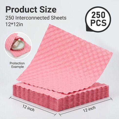 12 "× 12" 250FT ورقة التفاف فقاعة الورق الوردي للتغليف منقوشة كرافت توسيد التفاف ورق التعبئة لنقل الشحن تخزين العناصر الهشة الأواني الزجاجية أطباق الهدايا التعبئة والتغليف التجارية الصغيرة in Kuwait