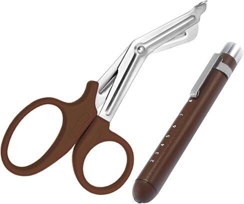 Brown Color Heavy Duty EMT Trauma Shears + LED Penlights for Nurse Doctor Paramedic, EMT - Bandage Scissors, Pupil Gauge Penlight Pack in Saudi Arabia