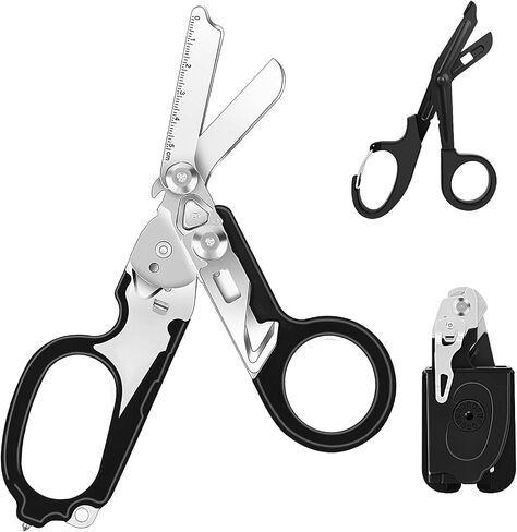 6 In 1 Multi-function Trauma Shears With Holster, Stainless Steel Foldable Emergency Response Shears, Outdoor Camping Medical Scissors Tools, Sheath With EMT Trauma Scissors (Black) in Kuwait