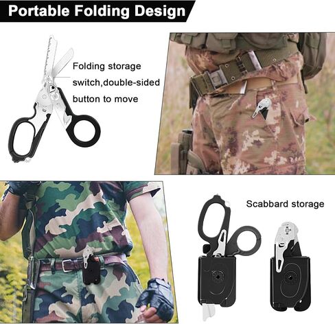 6 In 1 Multi-function Trauma Shears With Holster, Stainless Steel Foldable Emergency Response Shears, Outdoor Camping Medical Scissors Tools, Sheath With EMT Trauma Scissors (Black) in Kuwait