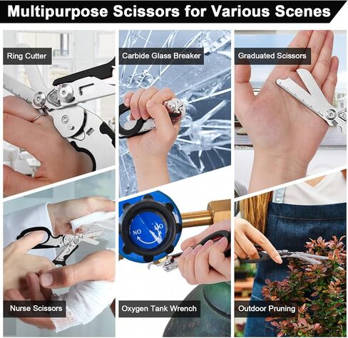 6 In 1 Multi-function Trauma Shears With Holster, Stainless Steel Foldable Emergency Response Shears, Outdoor Camping Medical Scissors Tools, Sheath With EMT Trauma Scissors (Black) in Kuwait
