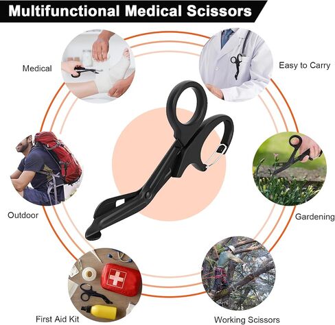 6 In 1 Multi-function Trauma Shears With Holster, Stainless Steel Foldable Emergency Response Shears, Outdoor Camping Medical Scissors Tools, Sheath With EMT Trauma Scissors (Black) in Kuwait