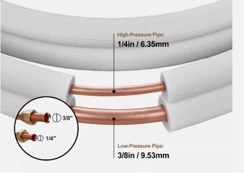Mini Split Line Set 1/4" x3/8" x25 ft Copper Tubing AC w/Connection Cable Compatible with VEVOR in Kuwait