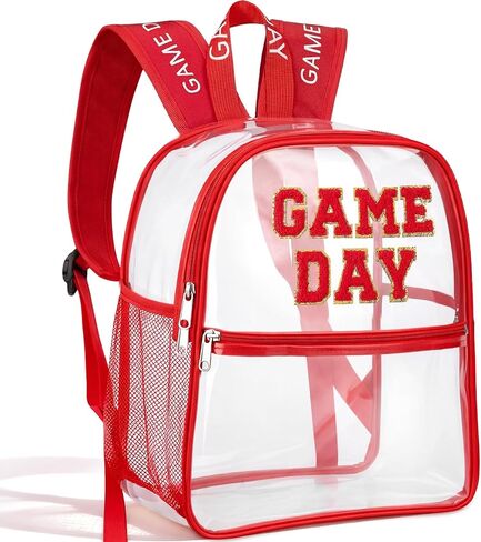 حقيبة ظهر MotiMind Game Day Clear لأحداث الاستاد المعتمدة مقاس 12 × 11 × 5، حقيبة PVC شفافة مع رقعة مطرزة لكرة القدم وكرة القدم والبيسبول وألعاب كرة السلة والحفلات الموسيقية والأحداث الرياضية (أحمر) in Kuwait