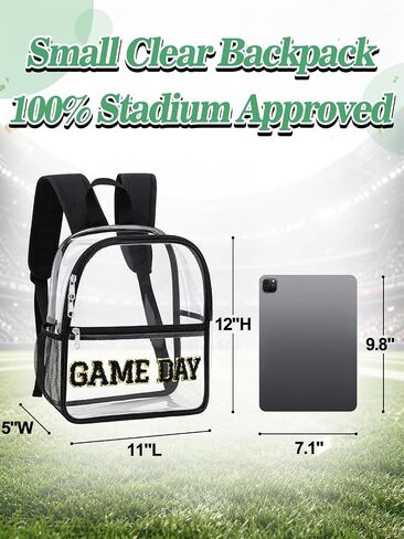 Game Day Stadium Approved Clear Backpack - 11"L x 5"W x 12"H Small Clear Bag for Women, with Water Bottle Holder/Front Pocket, Concert Bag for 2026 Soccer Baseball Fans, Festivals, Work, Travel in Kuwait