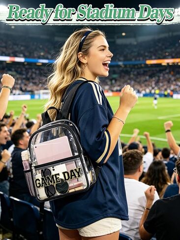Game Day Stadium Approved Clear Backpack - 11"L x 5"W x 12"H Small Clear Bag for Women, with Water Bottle Holder/Front Pocket, Concert Bag for 2026 Soccer Baseball Fans, Festivals, Work, Travel in Kuwait