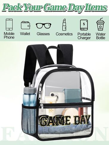 Game Day Stadium Approved Clear Backpack - 11"L x 5"W x 12"H Small Clear Bag for Women, with Water Bottle Holder/Front Pocket, Concert Bag for 2026 Soccer Baseball Fans, Festivals, Work, Travel in Kuwait