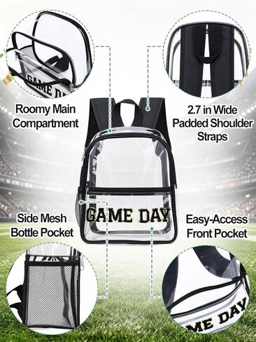 Game Day Stadium Approved Clear Backpack - 11"L x 5"W x 12"H Small Clear Bag for Women, with Water Bottle Holder/Front Pocket, Concert Bag for 2026 Soccer Baseball Fans, Festivals, Work, Travel in Kuwait