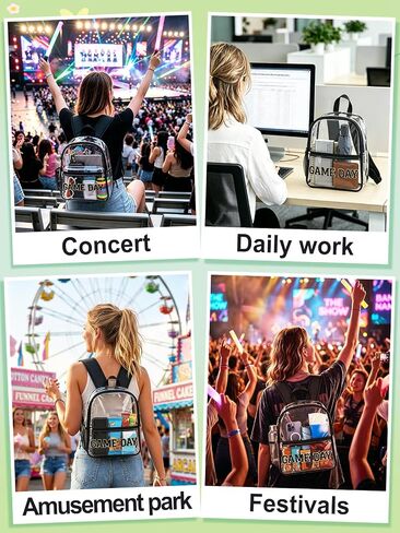 Game Day Stadium Approved Clear Backpack - 11"L x 5"W x 12"H Small Clear Bag for Women, with Water Bottle Holder/Front Pocket, Concert Bag for 2026 Soccer Baseball Fans, Festivals, Work, Travel in Kuwait