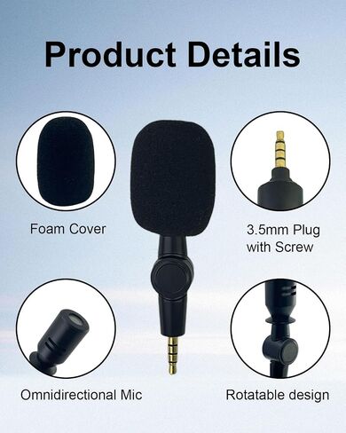 3.5mm Mini 4-Pole Omnidirectional Microphone for iPhone 7 7s 6 6s for iPad and Android Phone for Wii PS5 PS4 PS3, 180°Flexible Condenser Microphone Noise Cancelling Small Mic Plug and Play in Kuwait