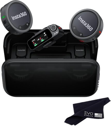 Insta360 Mic Pro (2 TX + 1 RX + حافظة شحن)، ميكروفون لاسلكي صغير الحجم لأجهزة iPhone/الكاميرا/Android، خفيف للغاية، تسجيل فيديو، بلوتوث، شاشة حبر إلكتروني قابلة للتخصيص، مجموعة 3 ميكروفونات، استخدام لمدة 30 ساعة in Kuwait